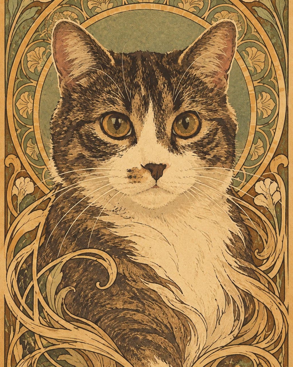 Mochi as a Art Nouveau portrait